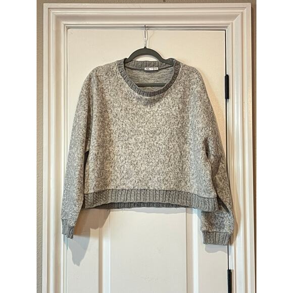 ZARA Gray Chunky Knit Sweater Size Large - Picture 2 of 6
